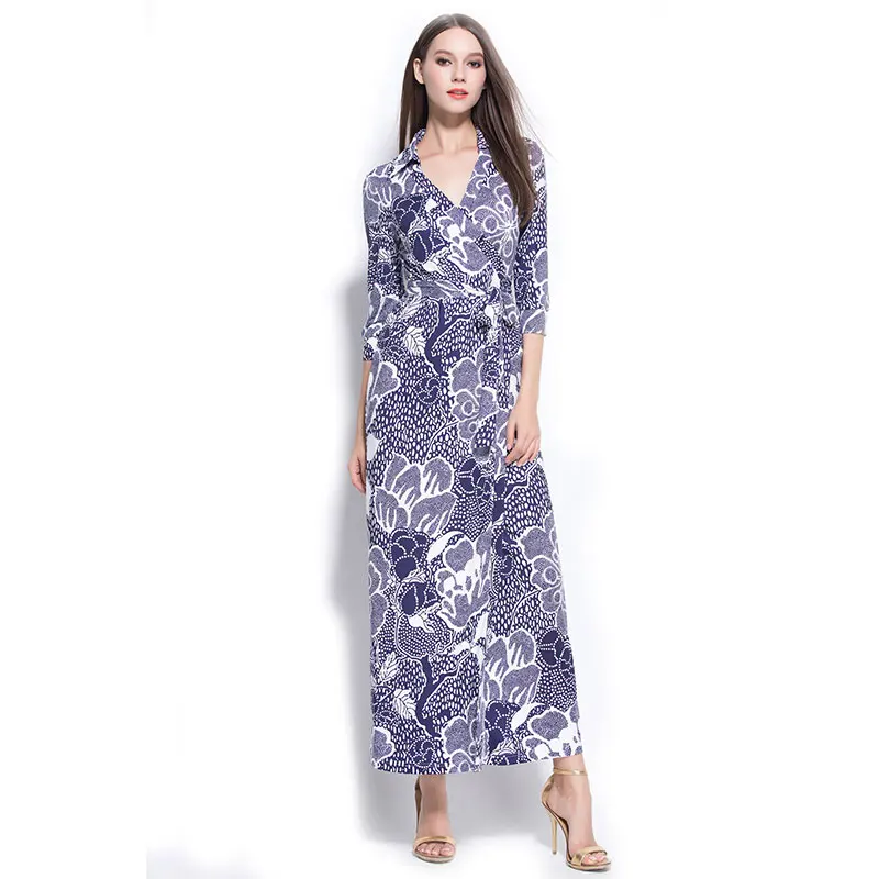2017 Spring Summer Women V-Neck Cropped Sleeve Maxi Beach Dresses Ladies Floral Print Long Wrap Dress Robe Longue Femme long-floral-maxi : image 2017 Spring Summer Women V-Neck Cropped Sleeve Maxi Beach Dresses Ladies Floral Print Long Wrap Dress Robe Longue Femme long-floral-maxi