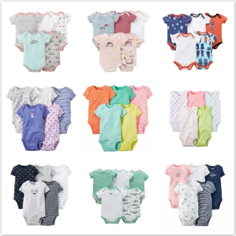 

5Pcs/Lot Summer Baby Boy Girl Bodysuits Set Solid Short Sleeves Cotton Baby Bodysuit Baby Girl Climb Clothes Set