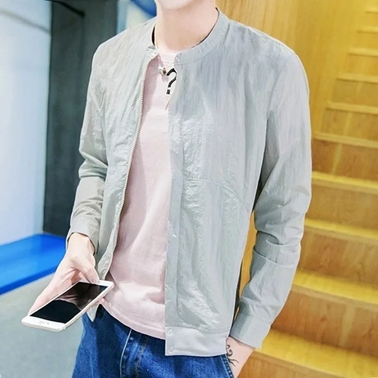 

Helisopus Summer Sunscreen Thin Men Jacket Slim Ultra Thin Breathable Solid Jackets Streetwear Bomber Jacket