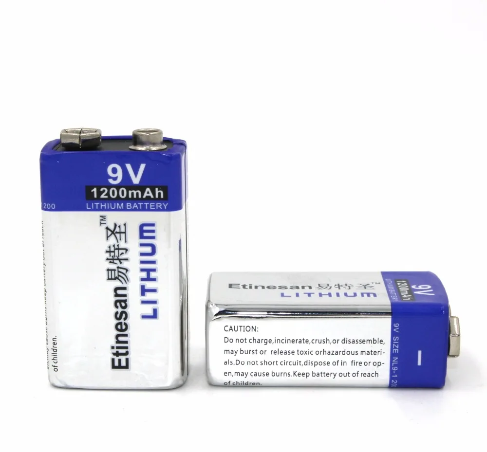 

2pcs/lot Etinesan 9V 1200mAh Lithium Primary Dry Batteries High power big capacity Single use Battery