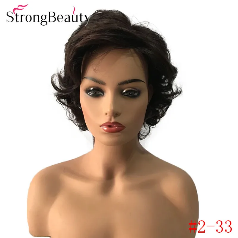 StrongBeauty Короткие вьющиеся парики синтетические волосы монолитный черный/коричневый смешанный термостойкий женский парик