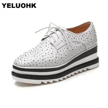 Г. новая весенняя обувь на платформе с заклепками женская повседневная обувь женская обувь на плоской подошве из натуральной кожи женская обувь высокого качества с квадратным носком