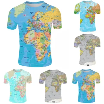 

World Map T-shirt Funny T Shirts Summer Fashion Men's Summer New Style 3D Printed Short Sleeves Fashion Comfort Blouse Top 2019