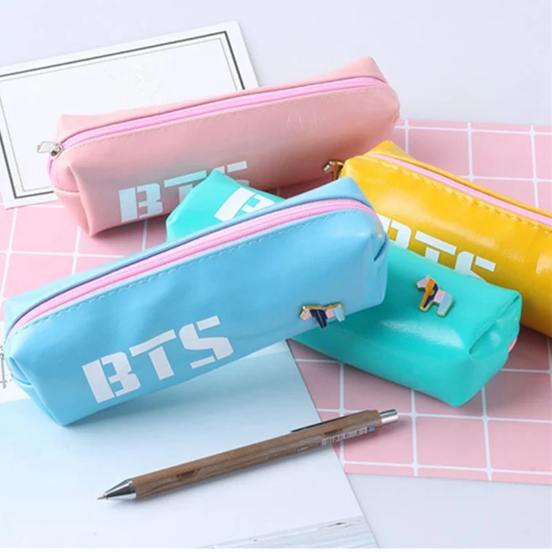 

BTS Bangtang Boy Pencil Case School Pencil Case for Girls Boy Kawaii Leather Pencil Bag PencilCase Cute School Supply Stationery