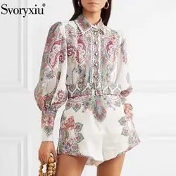 Svoryxiu, дизайнерские осенние шорты для подиума, комплект-двойка, женская элегантная блузка с рукавами-фонариками и принтом в стиле бохо +