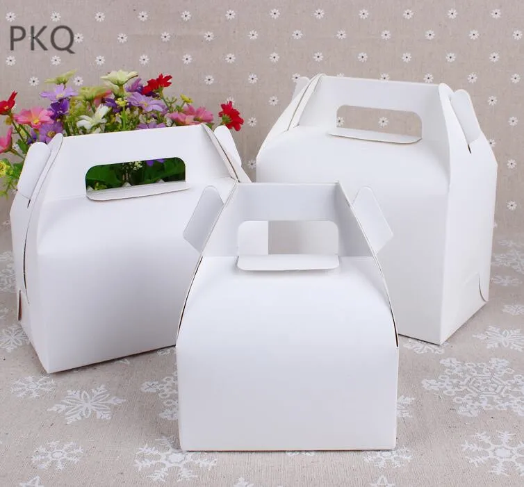 30 шт./партия, белая картонная Свадебная коробка для торта, ручка крафт, бумажная упаковочная коробка для капкейков, товары для свадебной вечеринки, коробка для выпечки
