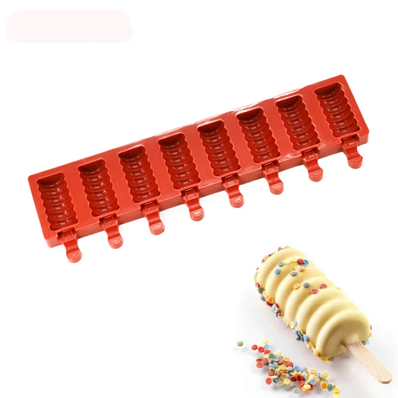 DIY 1Pcs 8 Cavity Striped Ice Cream Cake Molds Tan Brownie Cheese