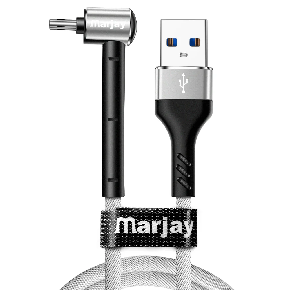 Marjay Micro USB кабель 2.4A Быстрая зарядка 90 Dgree Microusb для samsung Xiaomi Redmi 4 Note 5 huawei Android телефонный провод шнур - Цвет: Белый