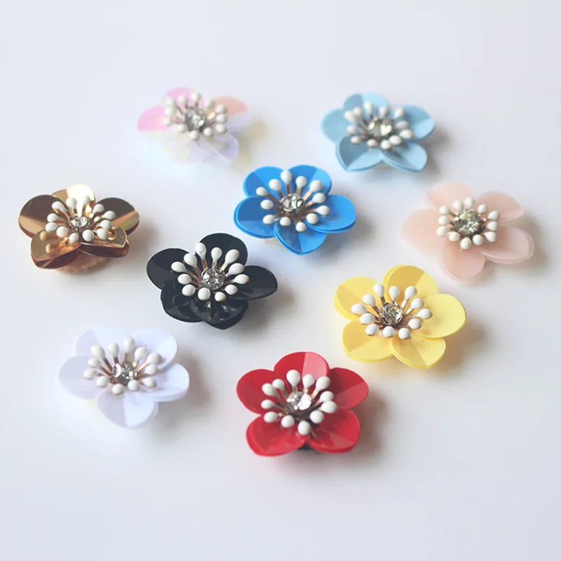 

10 PCS 2.5cm size Flower sequins Rhinestones bead patches applique sew on beading applique clothes shoes bags decoration DIY
