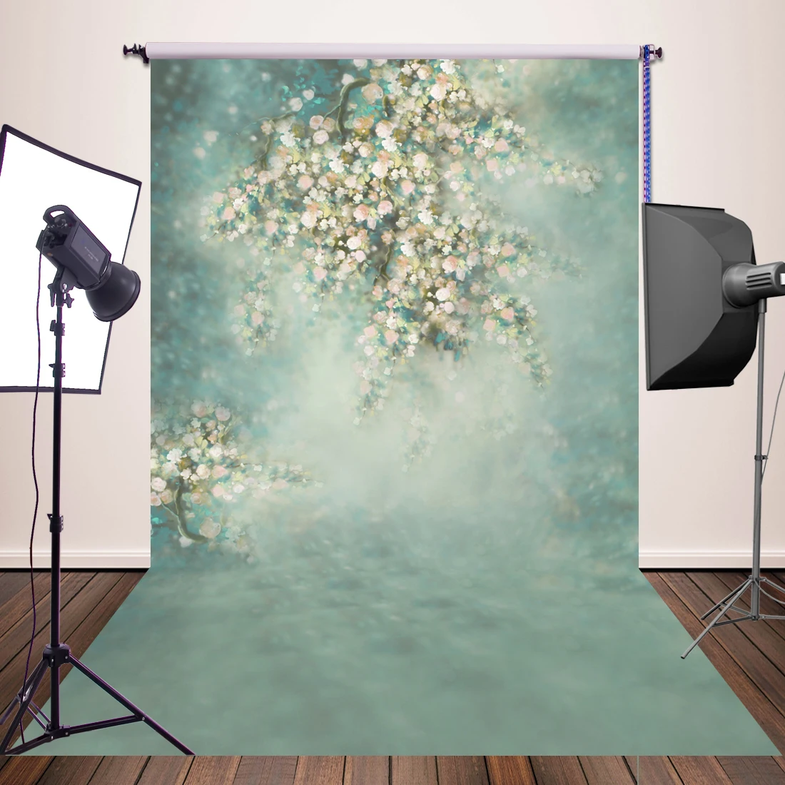 

Photography Backdrops Photo Backdrop Photo Backgrounds for Photo Studio Photo Booth Wood Floor Spring Green Flowers Vinyl Ploy