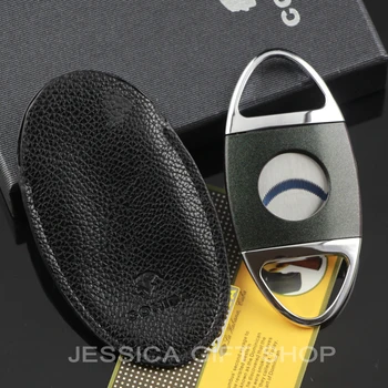 

Stainless Steel Cigars Cutter COHIBA Cigar Accessories Sharp Dual Blades Scissors Cut Metal Cutters With Leather Case Gift Box