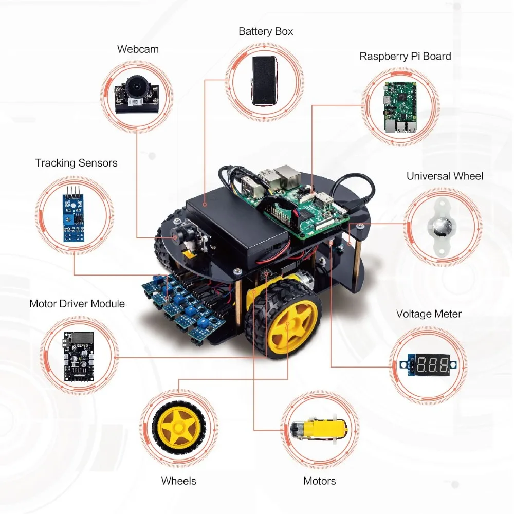 OSOYOO Robot car kit Smart Car Learning Kit for Raspberry Pi 3,B+Android IOS APP WiFi Wireless (Not include Raspberry P3 board )