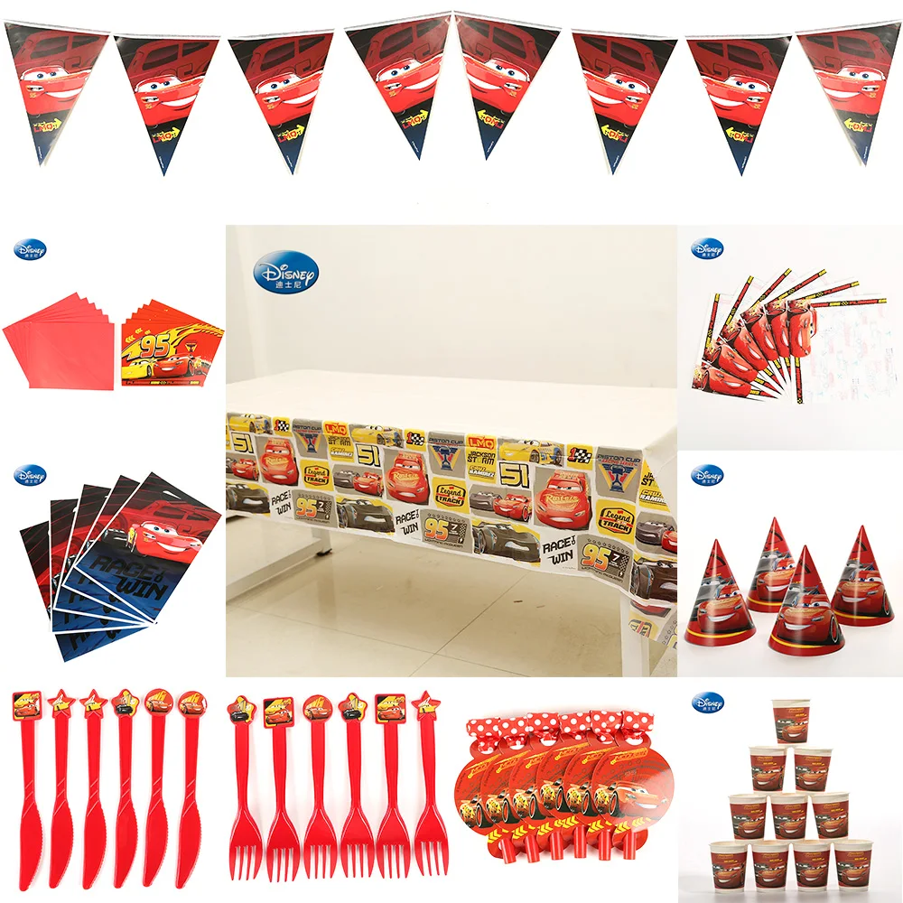 

Disney Cars McQueen Kids Birthday Party Decoration Tableware Set Cars-Plex Party Supplies Pack Event Party Supplies