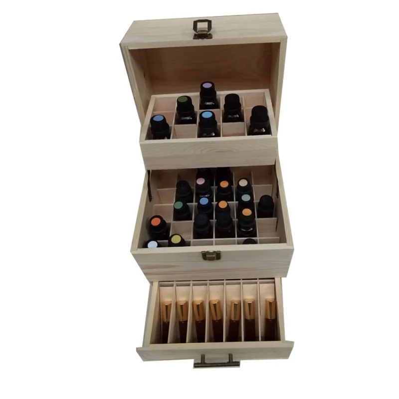 

Three-layer Essential Oil Organizer Wooden Box 59 Grid Oil Lipstick Storage Box Folding Box For Home Bathroom Organization