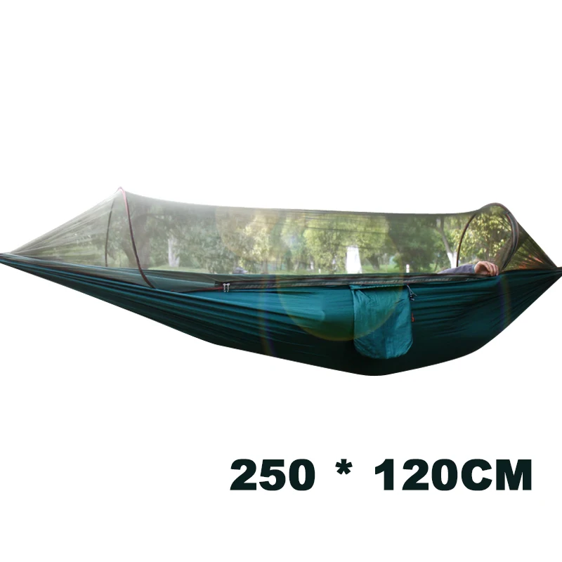 Новинка! Портативный высокопрочный парашютный тканевый гамак для кемпинга, подвесная кровать с москитной сеткой, спальный гамак - Цвет: Single Dark green