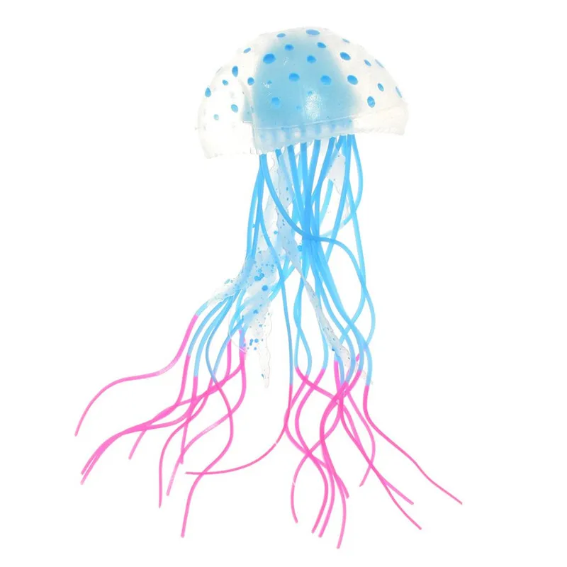 Горячая аквариум пейзаж орнамент экологичный силикон искусственная светящаяся Луна Медузы DIY растения водная трава украшение - Цвет: Blue