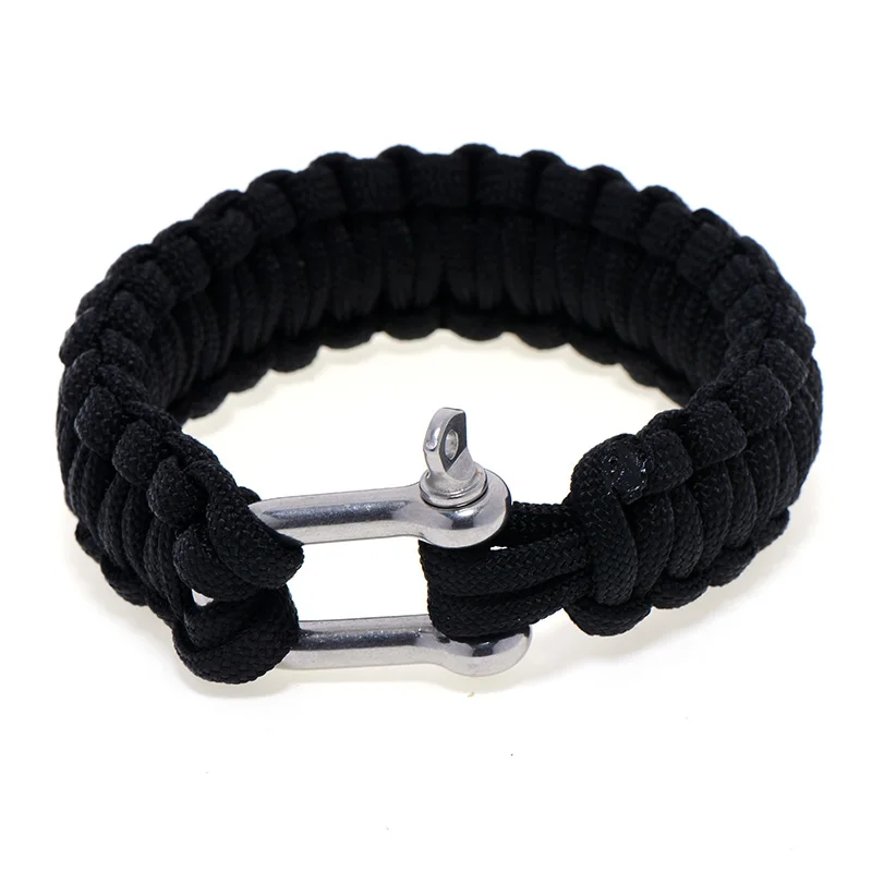 

550 Paracord Bracelet Shackle Weaving Survival 304L Steel U style Buckle Black Rope Free Shipping