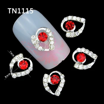 

Blueneess 3D Glitter Crystal Ruby Decorating Jewelry for Nails Designs 10PCS/LOT Silver Alloy Decorations for Nails TN1115