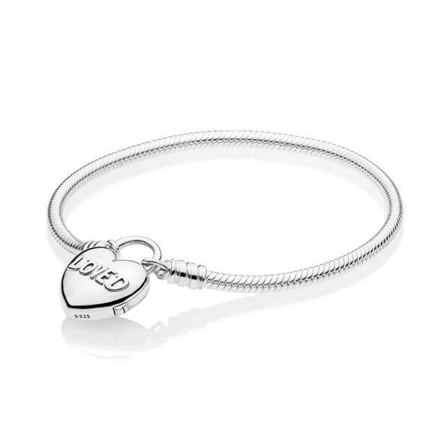 

SIEMTO 100% 925 Sterling Silver New 2019 Valentine's Day 597806 MOMENTS Smooth Bracelet with Loved Heart Padlock Clasp for Gift