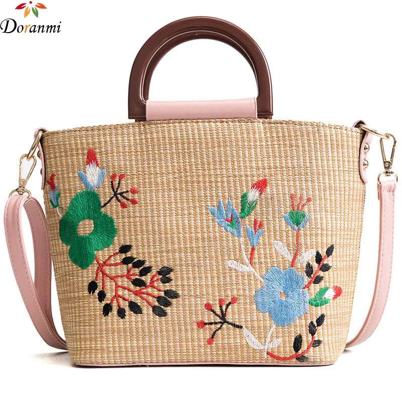 

DORANMI Flower Embroidery Handbag Women's Bag 2019 Straw Weave Bag Female Shoulder Bag Top-handle Bags Bolsos Mujer DJB552