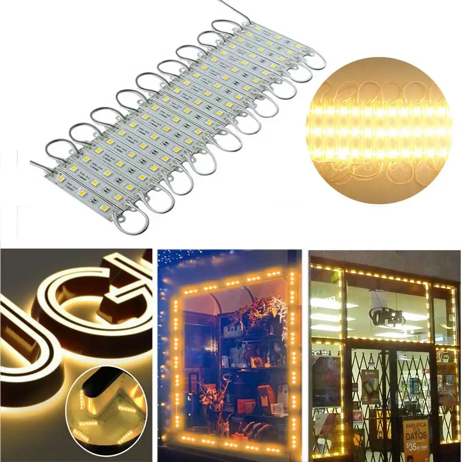 LED Module SMD 5050 3 LED DC12V Waterproof Advertising Sign Letters Light Strip Lamp Modules Lights Warm White Color (50)