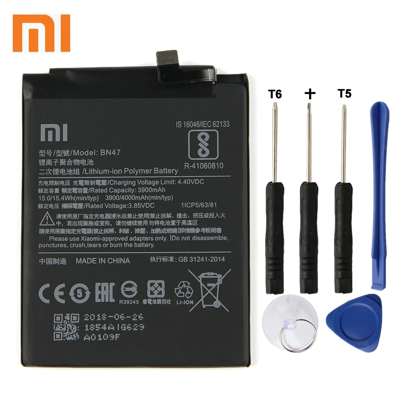 

Xiao Mi Xiaomi Mi BN47 Battery For Xiao mi Redmi 6pro Hongmi 6 Pro Redrice 6pro BN47 3010mAh Original Replacement Battery + Tool