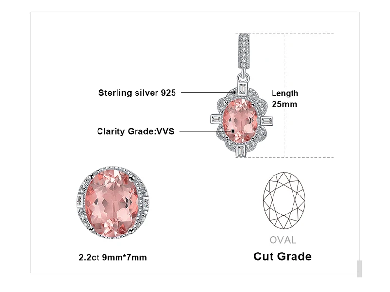 JewelryPalace Винтаж 2.2ct овальный создан морганит Сапфир кулон ожерелье 925 пробы серебро без цепи