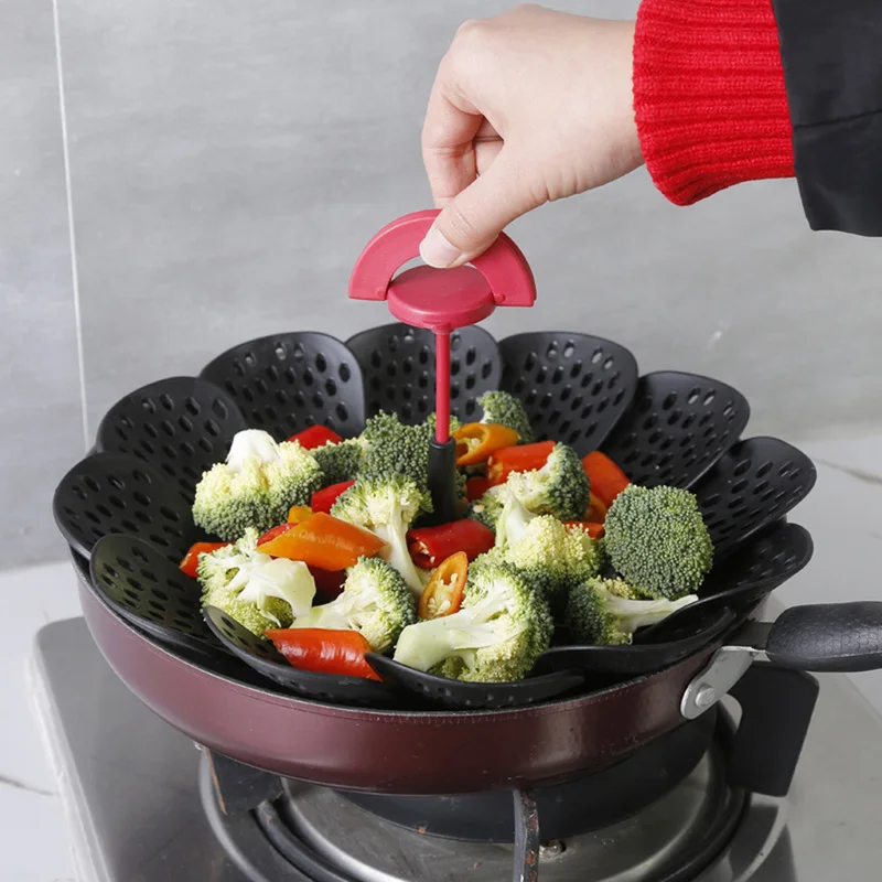

Kitchen Tools and Cooking Utensils Steamed Lotus Handle Vegetable Cooker Shape Basket Steaming Items Extendable Egg