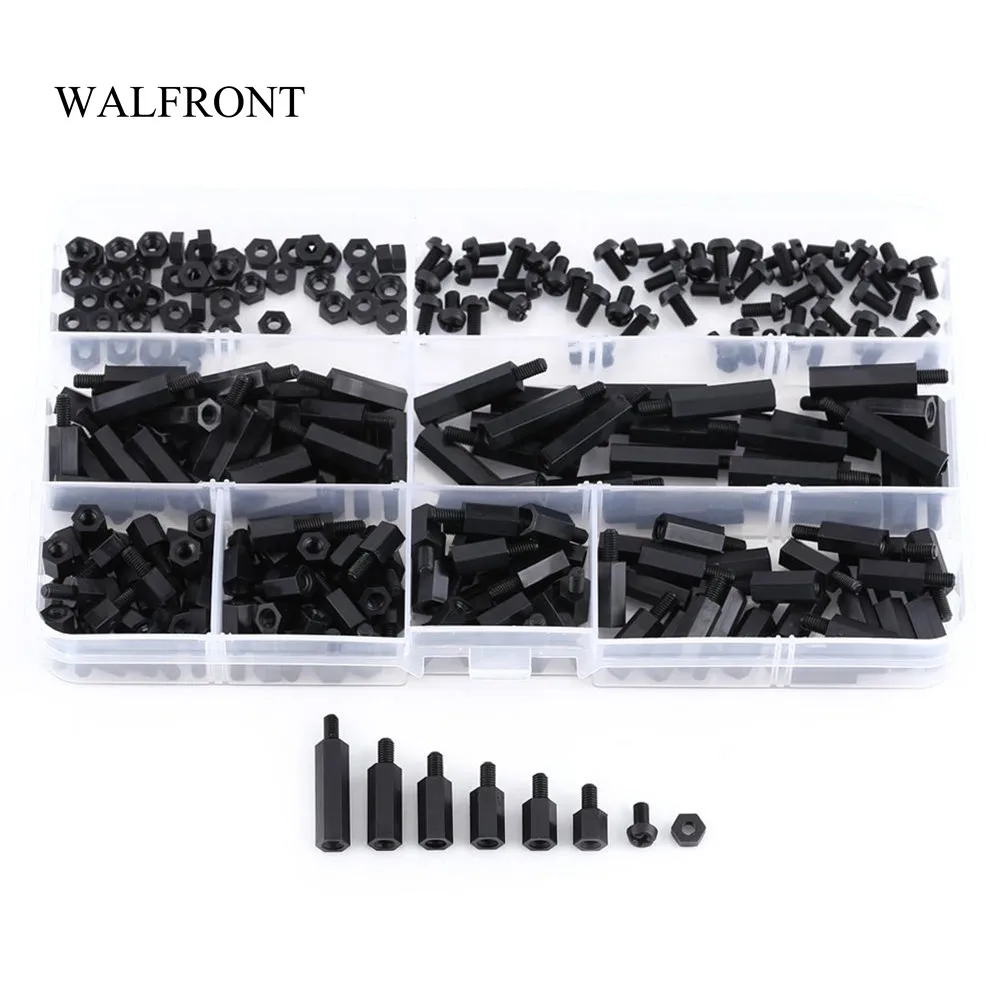 M3*25 Akozon 250pcs Standoff M2 M3 Tornillo y Tuercas Maletero Separador Negro Nylon Hexagonal Separadores Surtido Nuts Conjunto Con Caja De Pl/ástico