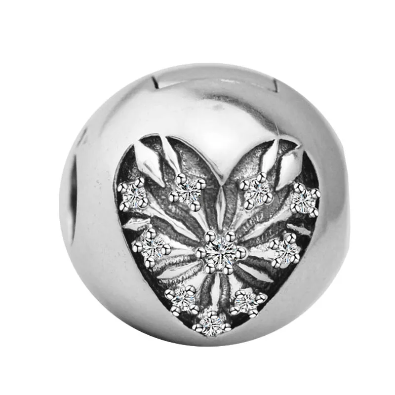 

100% 925 Sterling Silver Charms Clear CZ Heart of Winter Clip Charm Beads for Jewelry Making Fits Original Bracelets Berloques