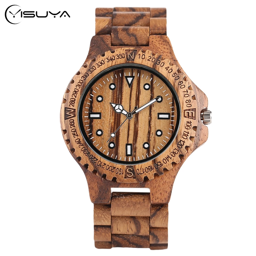 

Geometry Pattern Bamboo Wood Quartz Watches Roman Numerals Around Case Nature Wooden Wrist Watch Fold Clasp Timber Band