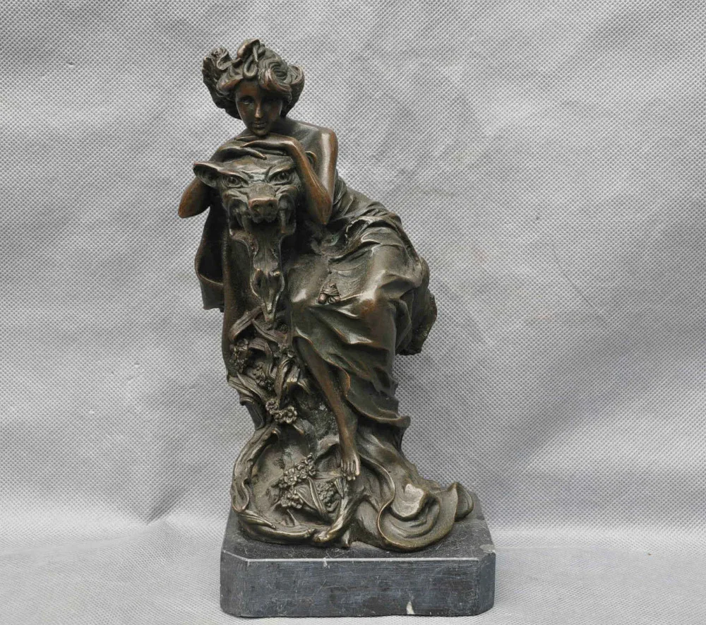 

xd 002286 10 Bronze Women Beauty Ride Beast Pig Art Sculpture Statue