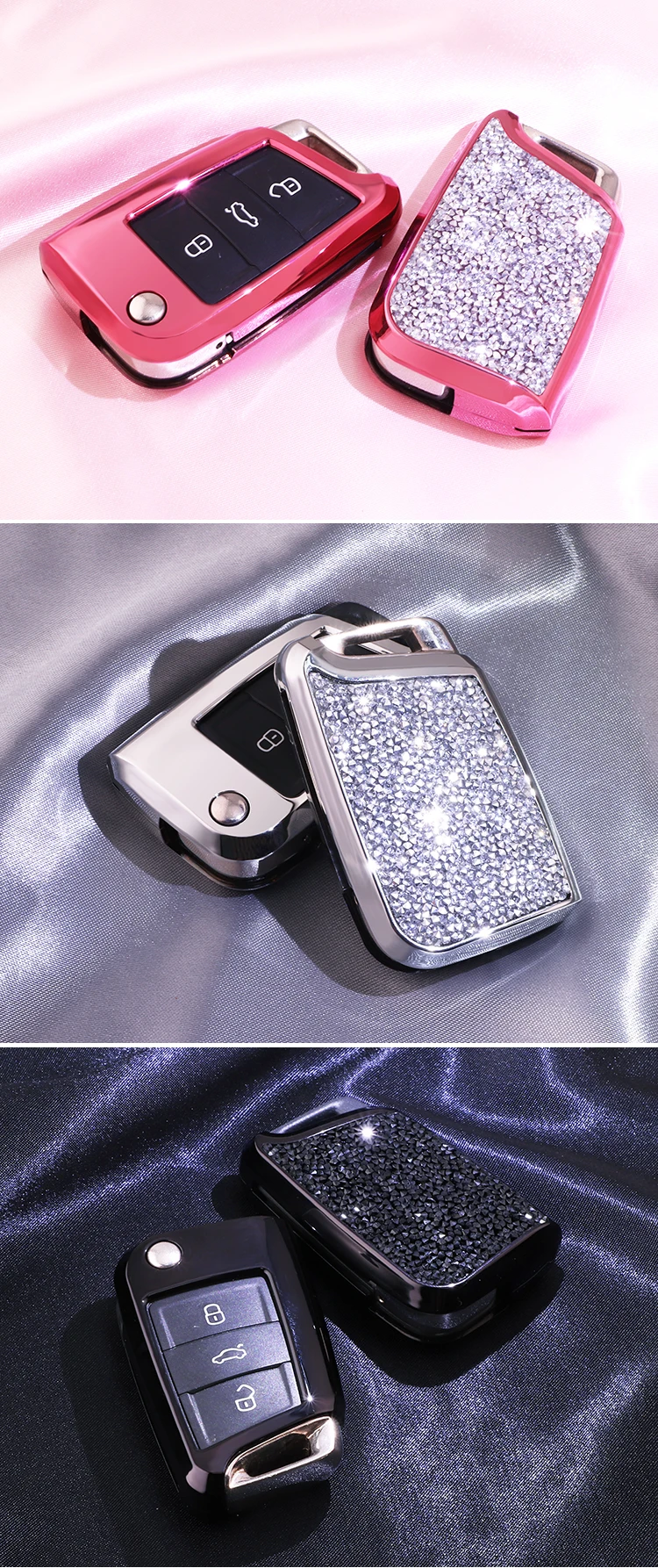 Роскошный Звездный блестящий чехол для ключей с кристаллами и бриллиантами, защитный чехол для VW Golf-7 Tiguan-L POLO, подарки для женщин и девушек