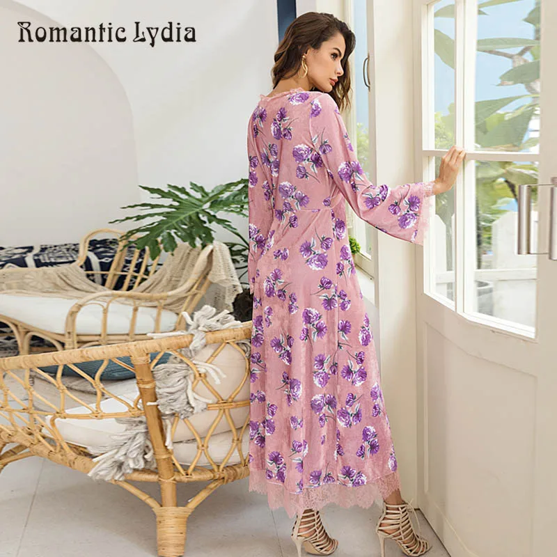 Automne V Cst55019 Chaud La cst55019 coffee Maxi Velours Élégant deep cst55019 pine ligne Robe Femmes Fleur Taille Floral Plus Cou A Luxueux Blue vdaq6wz