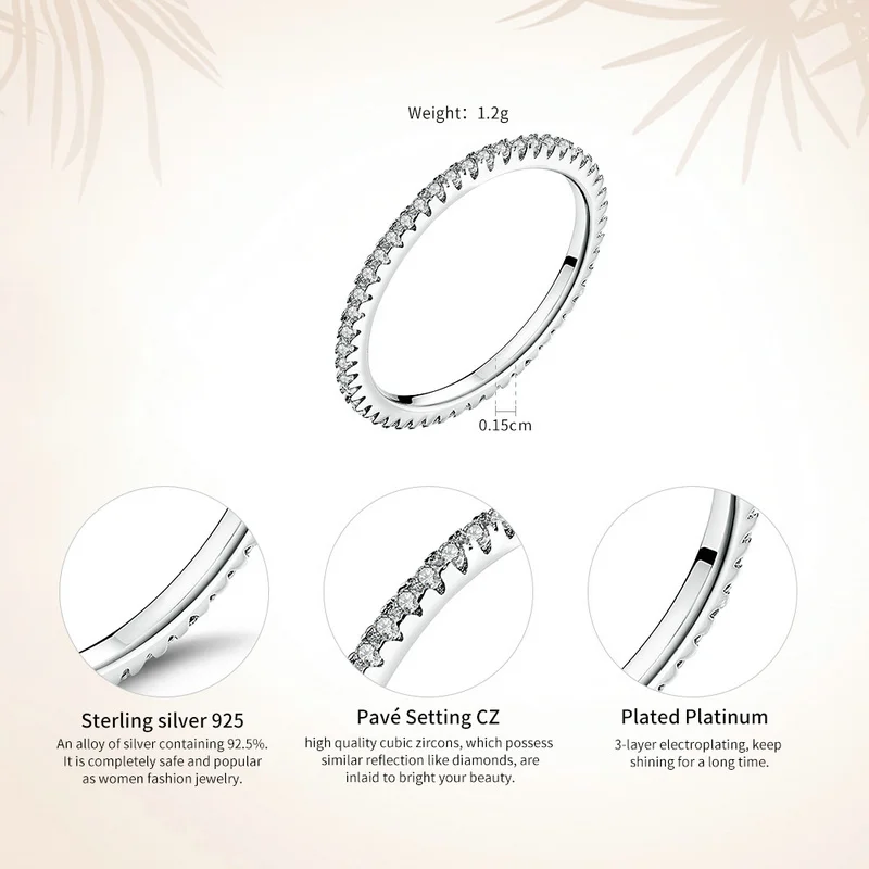 Voroco настоящий 925 пробы Серебряный Простой дизайн круглое обручальное кольцо блестящее прозрачное CZ Кристальное кольцо женские изысканные трендовые ювелирные изделия BKR066