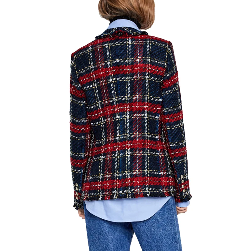 Blazer mujer 2019 Fashion Tweed Knitted Plaid Jackets Coats Ladies Elegant Single Breasted Blazer Outerwear jacket women blazers