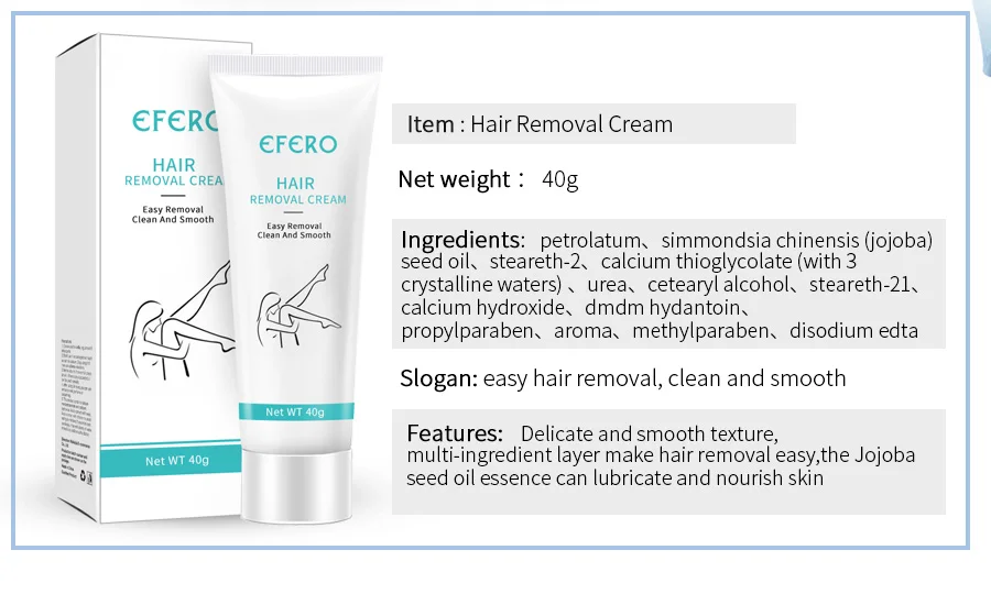 EFERO крем для депиляции для тела безболезненный эффективный крем для удаления волос для женщин и мужчин отбеливающий продукт для выпадения волос на ногах и подмышках