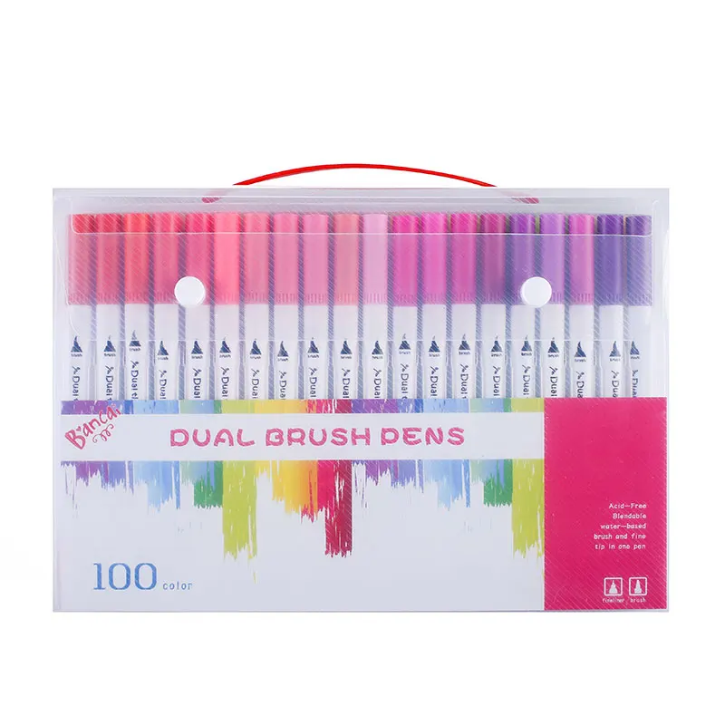 Dual Tip Brush Pens 100 Water Based Fineliner Drawing Painting Watercolor Brushpen School Supplies Art Marker Pens - Цвет: 100 Color White