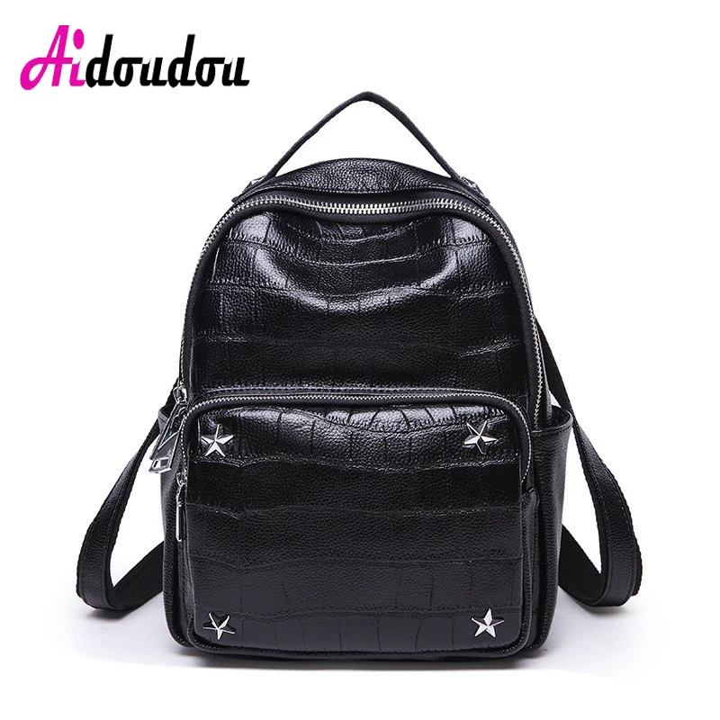 

AIDOUDOU BRAND Crocodile Pattern Backpack Star Sac A Dos Femme Backpack Women Alligator 2017 Designer Women'S Bag Black 4423