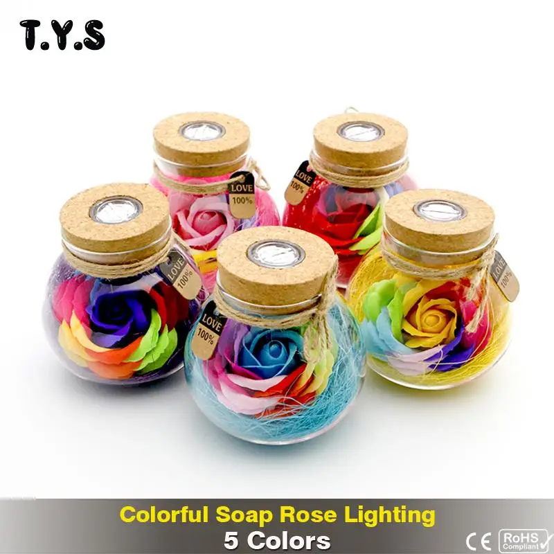 

LED RGB Dimmer Lamp Rose Flower Night Light Bottle Creative Colorful Rose Soap Flower Remote Control Birthday Valentine's Day