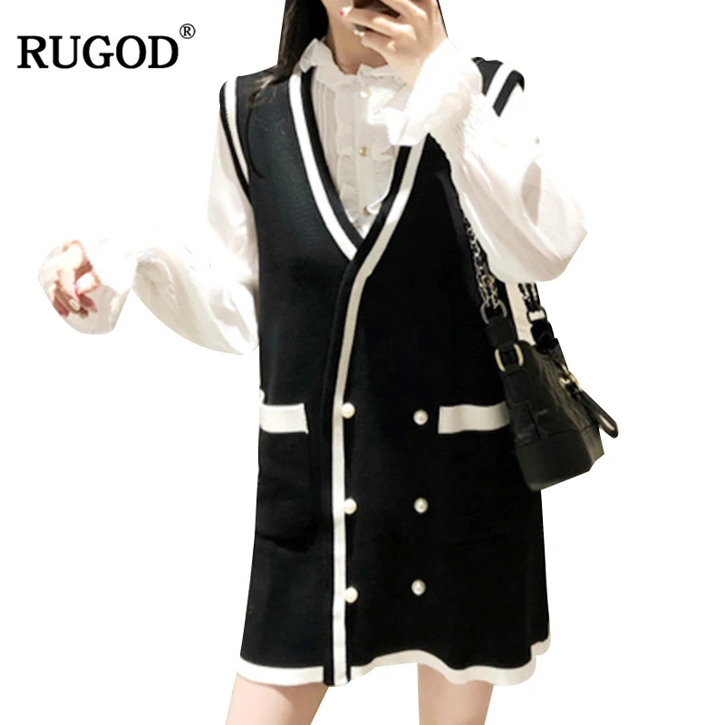 

RUGOD Fashion Female Long Style Sweater Autumn Winter Casual V-Neck Single Breasted Knitted Cardigans For Women Sueter Mujer