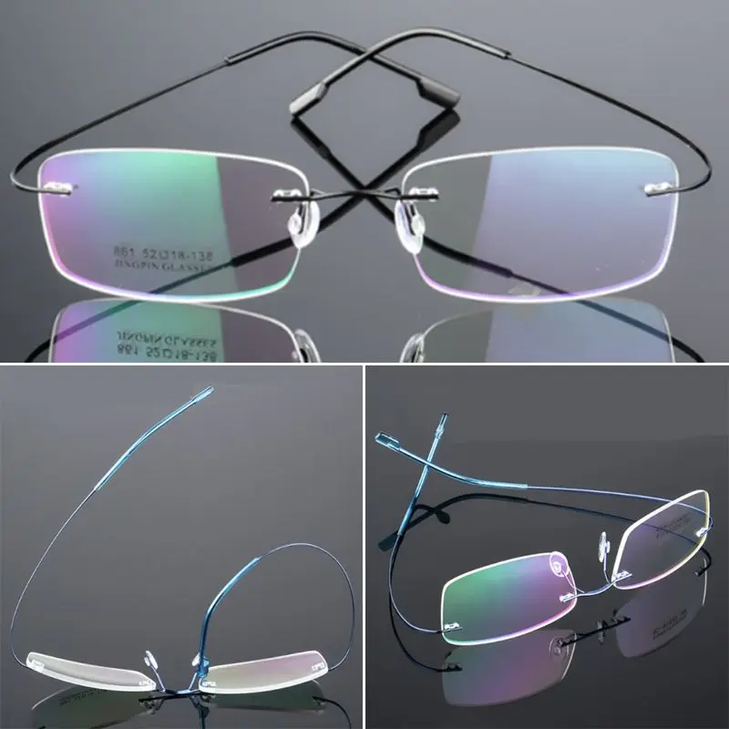 

Mayitr 1pc Women Men Ultralight Rectangular Glasses Frame Flexible Rimless Memory Metal Eyeglass Frames 4 Colors High Quality
