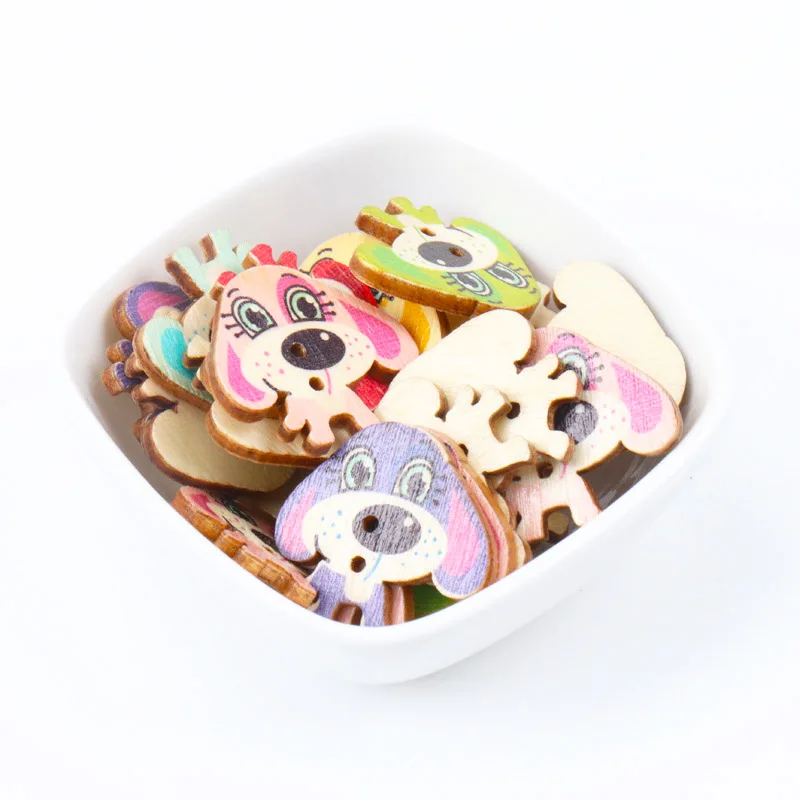 강아지 강아지 모양의 나무 단추 홈 장식 공예 Scrapbooking 20Pcs 2 구멍 혼합 된 색상 26x30mm MT0733