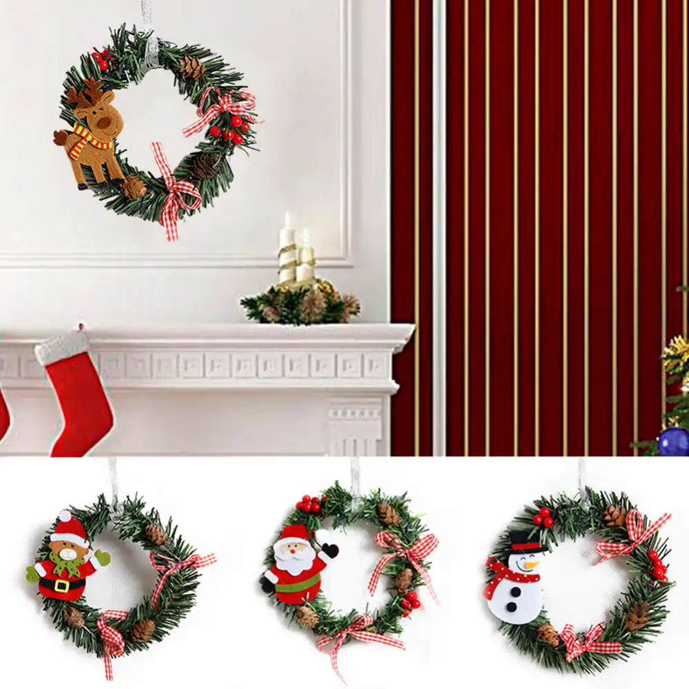1pcs Snowman Christmas Deer Cloth Art Wreath Rattan Reed Wreath