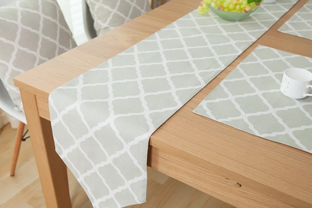 

Geometric diamond checks Textile Cotton and Linen Table Runner light green nordic style Home and Garden Fabric Table Flag