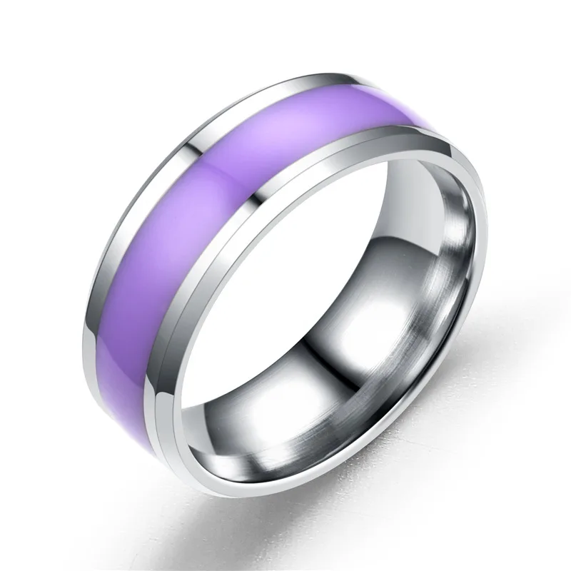 Fashion Epoxy Purple Green Blue Pink Color Glow In The Dark Women Men Stainless Steel Couple Ring