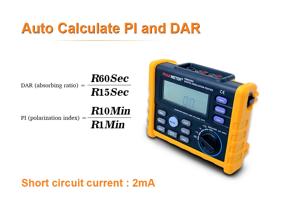 PEAKMETER MS5205 цифровой измеритель сопротивления изоляции 0,01-100G Ом 250v-2500vтестер аналоговый метр