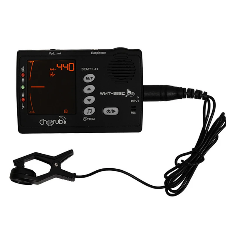 Black 6 шт. Cherub WMT-555C Digital 3 в 1 Многофункциональный гитарный тюнер и метроном и тон для хроматического бас-гитара-укулеле оптом - Цвет: Black