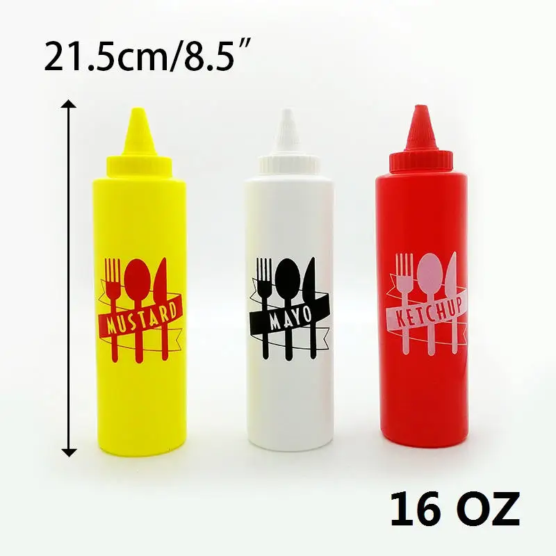 12oz Red Yellow Clear Squeeze Condiment Bottle Restaurant Dispenser Picnic Sauce