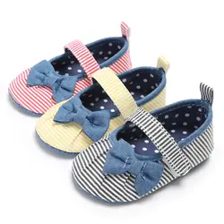 Kacakid/2017 г. для новорожденных малышей обувь с бантами Обувь для девочек принцесса Мэри Джейн полосатый внутренний горошек Обувь для малышей